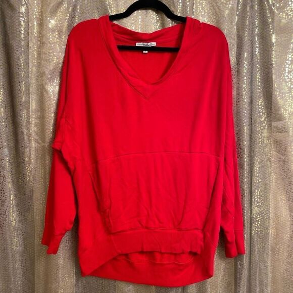 Express Lipstick Red Oversized V Neck Pullover Dolman Style Sweater Small - Picture 1 of 7